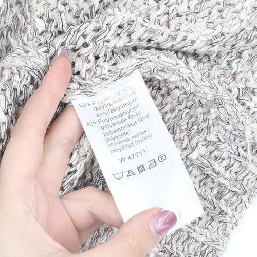 Creation L Women's Grey Open Front Cardigan, Size 14, Open-Knit Short Sleeve