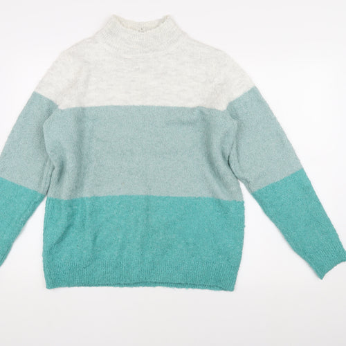 SPIRIT Women's Blue Striped Pullover Jumper Mock Neck Size 14