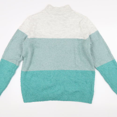 SPIRIT Women's Blue Striped Pullover Jumper Mock Neck Size 14