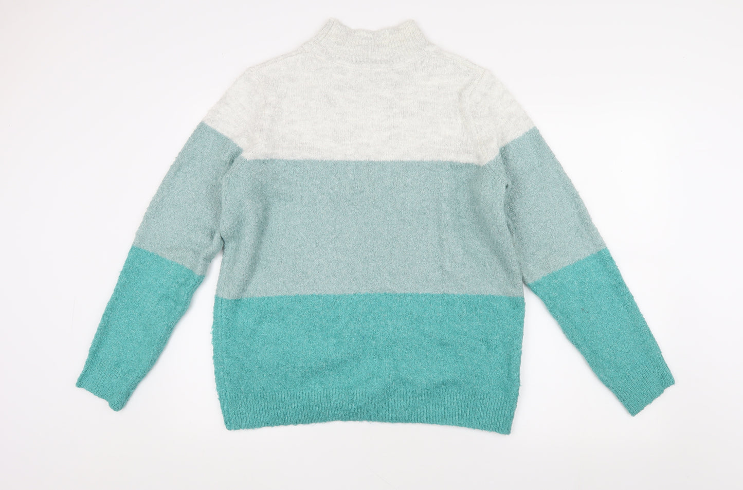 SPIRIT Women's Blue Striped Pullover Jumper Mock Neck Size 14