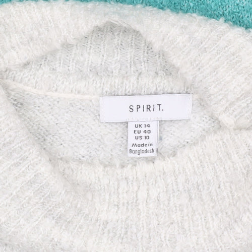 SPIRIT Women's Blue Striped Pullover Jumper Mock Neck Size 14
