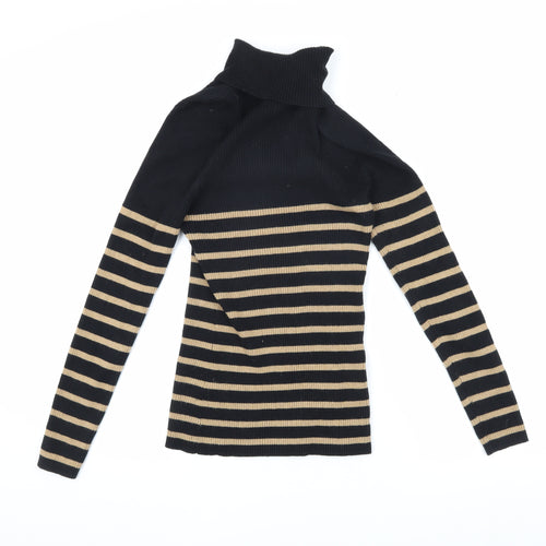 Next Women's Black Roll Neck Striped Jumper UK 8 Regular
