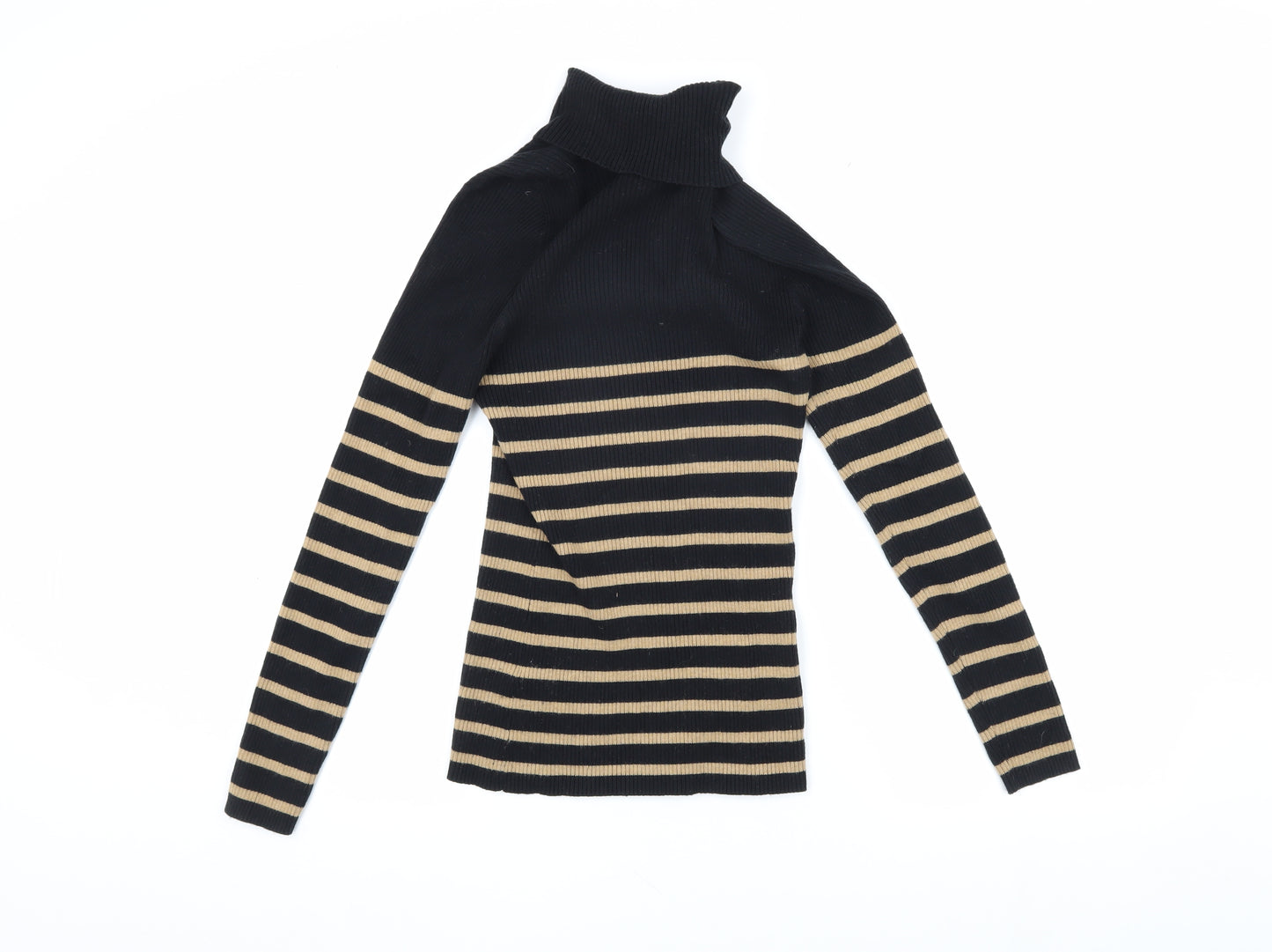 Next Women's Black Roll Neck Striped Jumper UK 8 Regular
