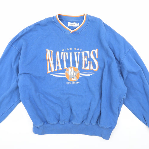 Topman Men's Blue Graphic Print Pullover Sweatshirt L