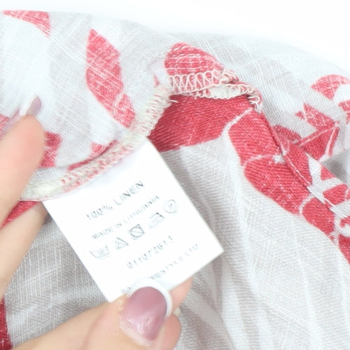 East Women's Red White Floral Linen Top XS