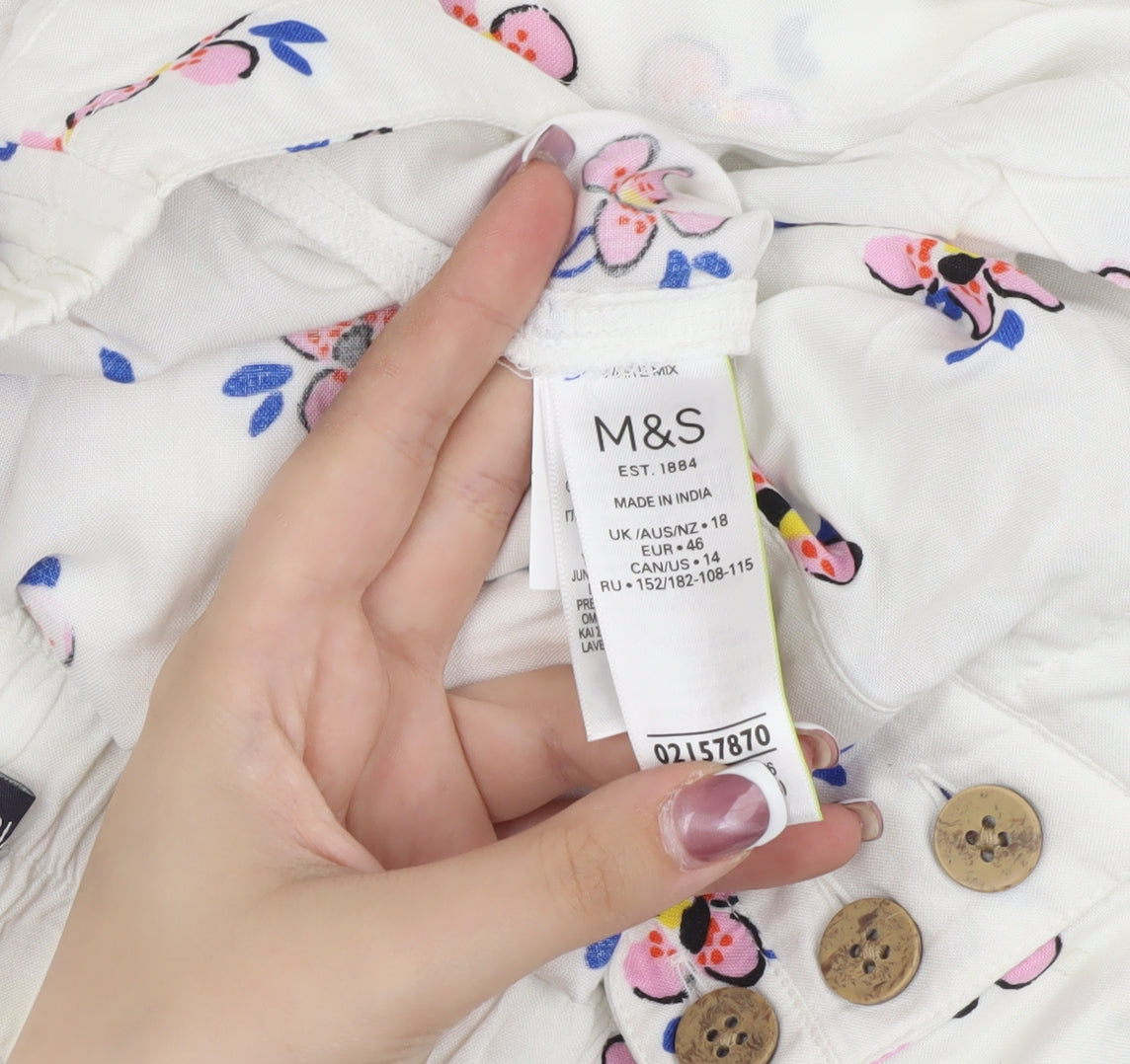 Marks and Spencer Women's White Floral Shorts Size 18