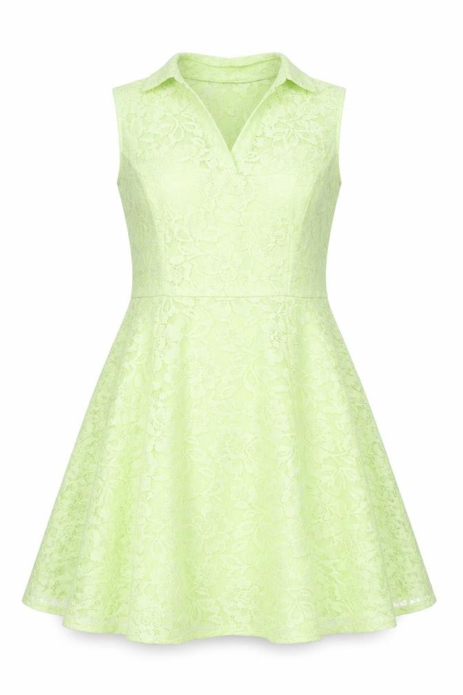 Front view of Definitions Women Green Collared Lace Dress, size 12
