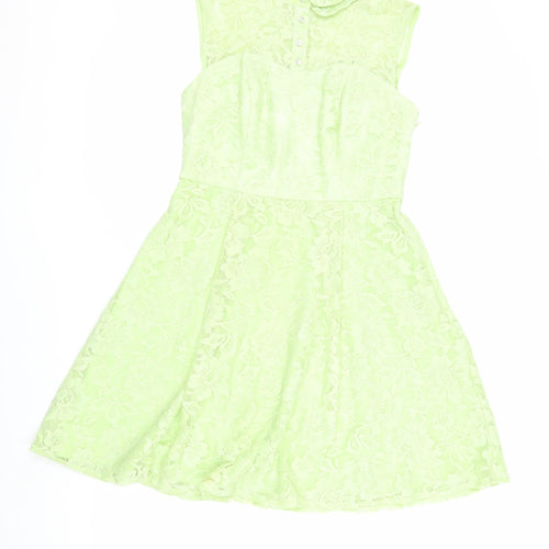 Definitions Women Green Collared Lace Dress Size 12