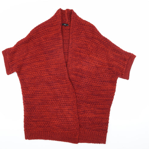 M&Co Women's Red Open Front Cardigan, Size 16, Chunky-Knit for Winter