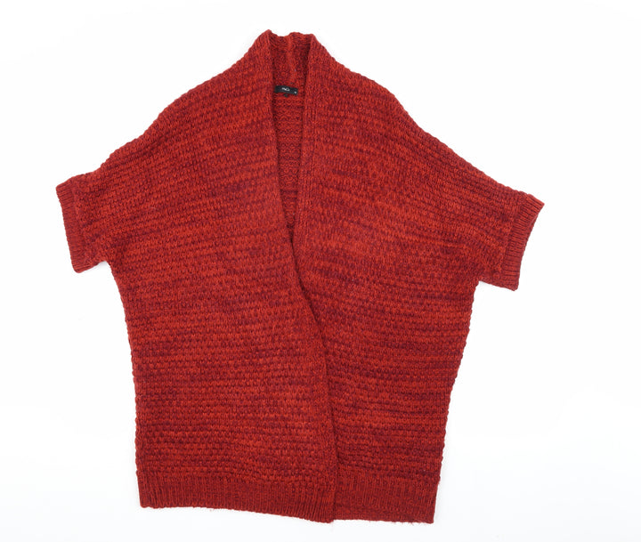M&Co Women's Red Open Front Cardigan, Size 16, Chunky-Knit for Winter