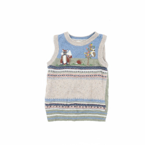 Monsoon Boys Blue Animal Vest 2-3 Years Knit Fair Isle