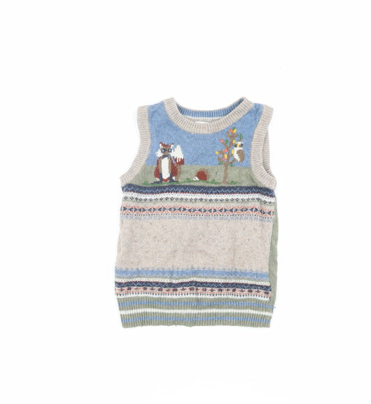 Monsoon Boys Blue Animal Vest 2-3 Years Knit Fair Isle