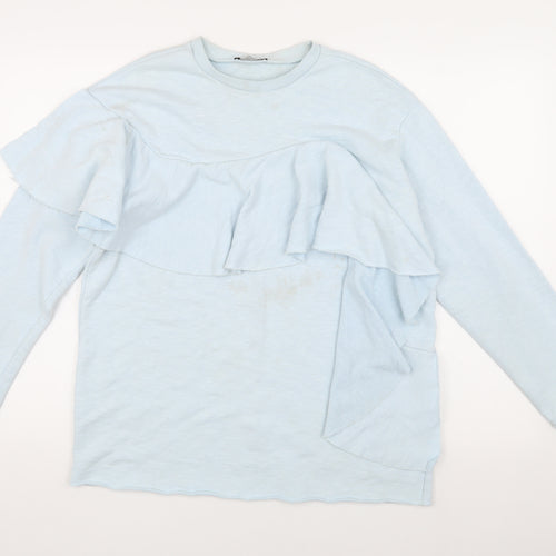 Zara Women's Blue Ruffle Sweatshirt, Size S, Spring Style