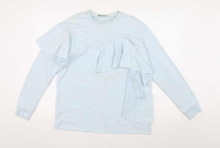 Zara Women's Blue Ruffle Sweatshirt, Size S, Spring Style