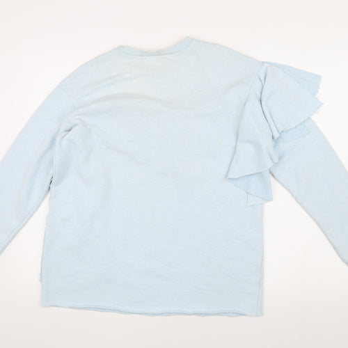 Zara Women's Blue Ruffle Sweatshirt, Size S, Spring Style