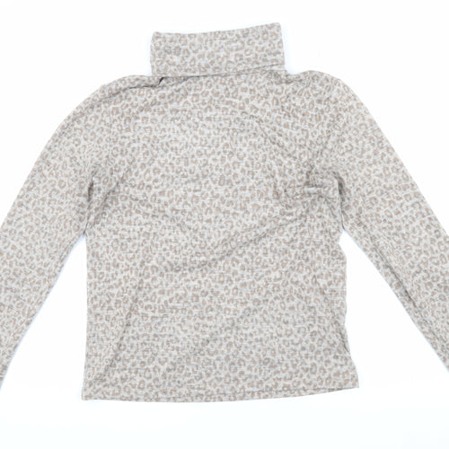 Zara Women's Grey Leopard Roll Neck Pullover Size 2
