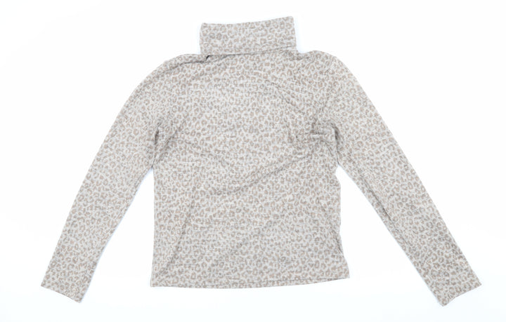 Zara Women's Grey Leopard Roll Neck Pullover Size 2