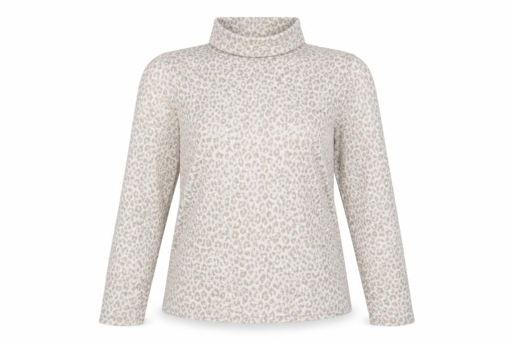 Front view of Zara Women's Grey Leopard Roll Neck Pullover, size 2