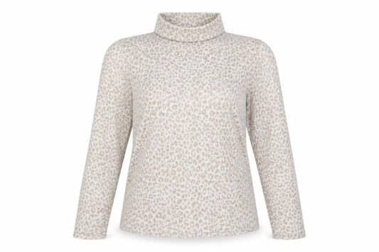 Front view of Zara Women's Grey Leopard Roll Neck Pullover, size 2