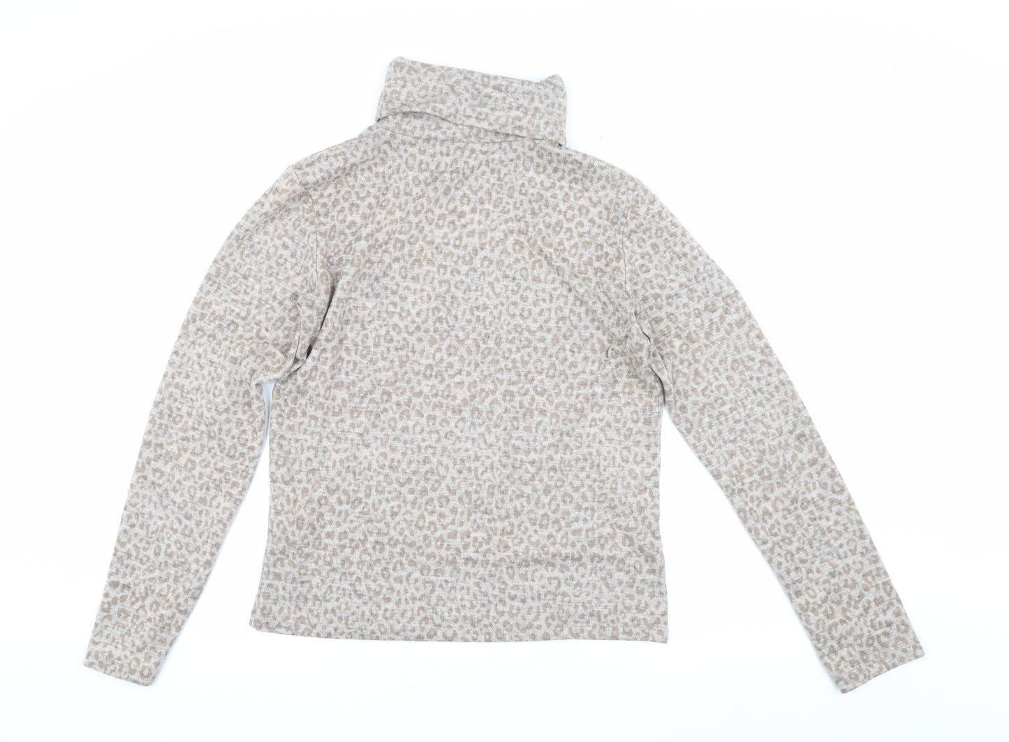Zara Women's Grey Leopard Roll Neck Pullover Size 2