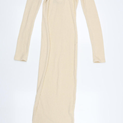 PrettyLittleThing Women's Ivory Long Sleeve Button Dress