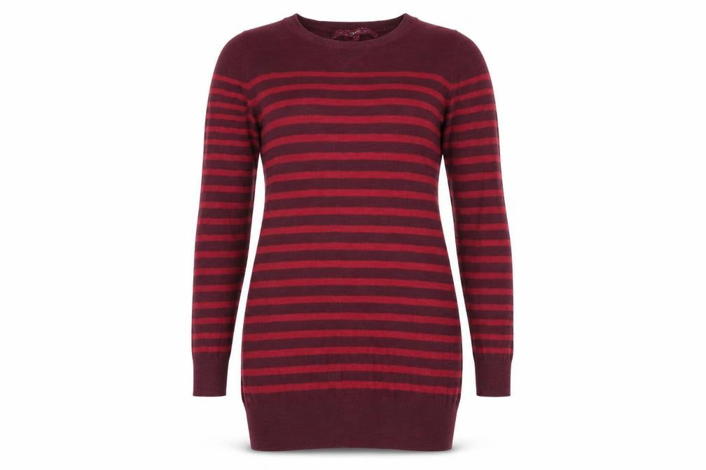 Front view of Next Women’s Red Striped jumper, size UK 10