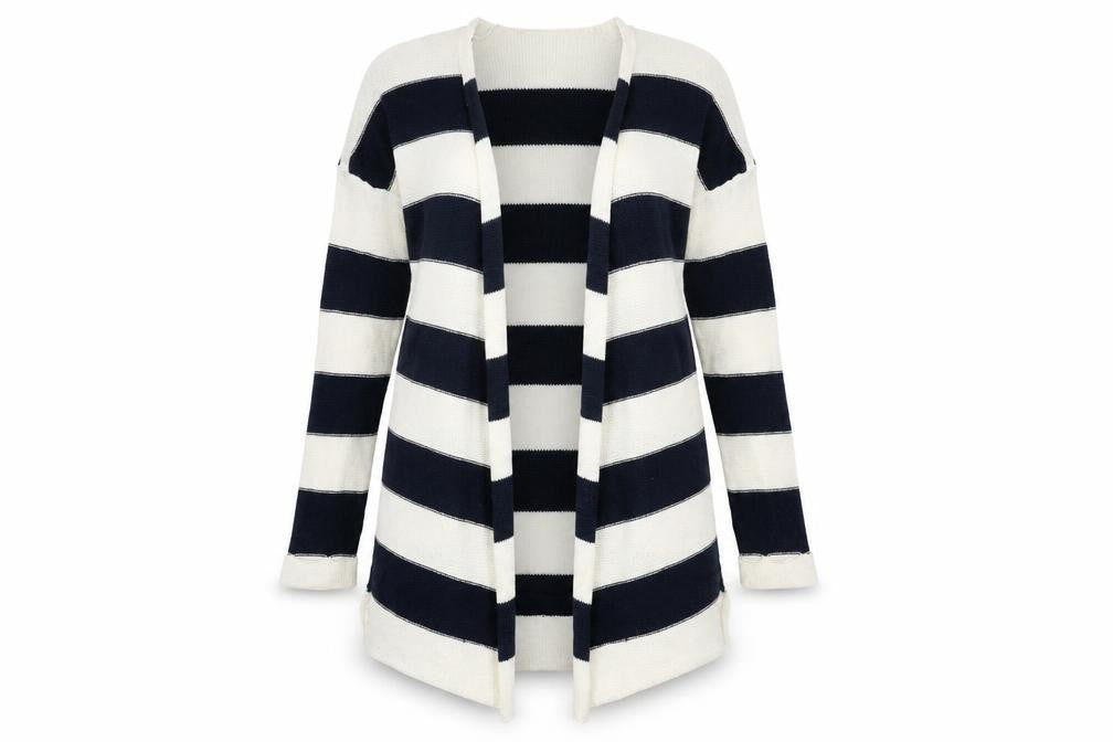 Front view of VILA Women's Multicoloured Striped Open Front Cardigan S