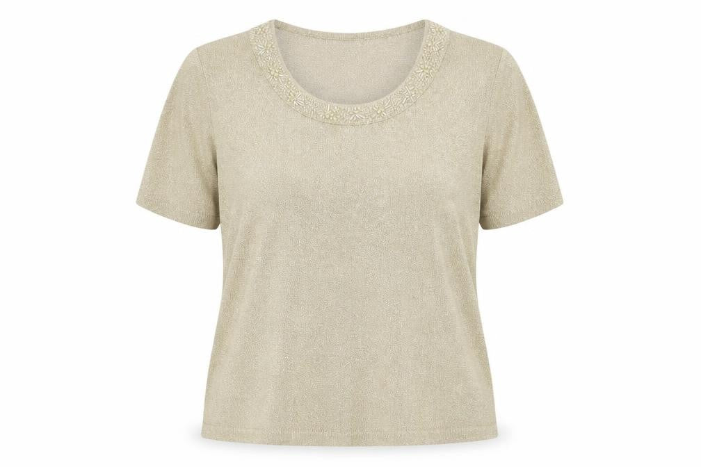 Front view of Eastex Women's Beige Short Sleeve T-Shirt