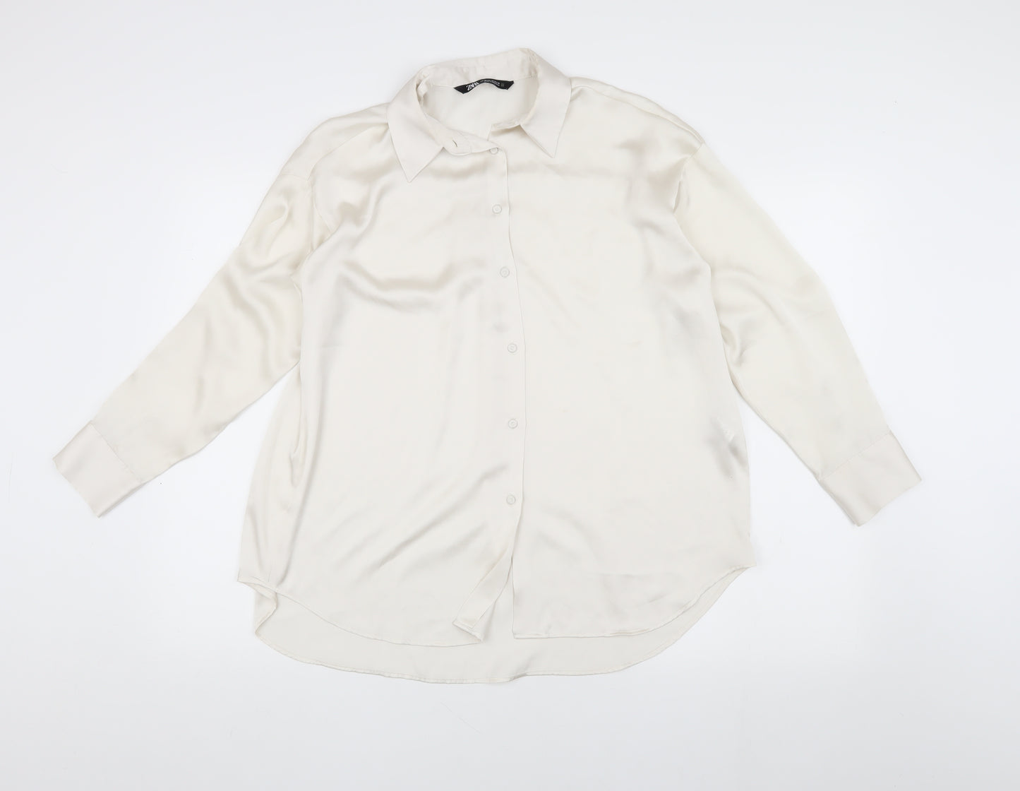Zara Women's Ivory XS Button-Up Shirt, Collared, Casual
