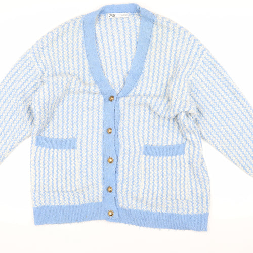Zara Women's Blue XS Cardigan V-Neck Knit Jumper