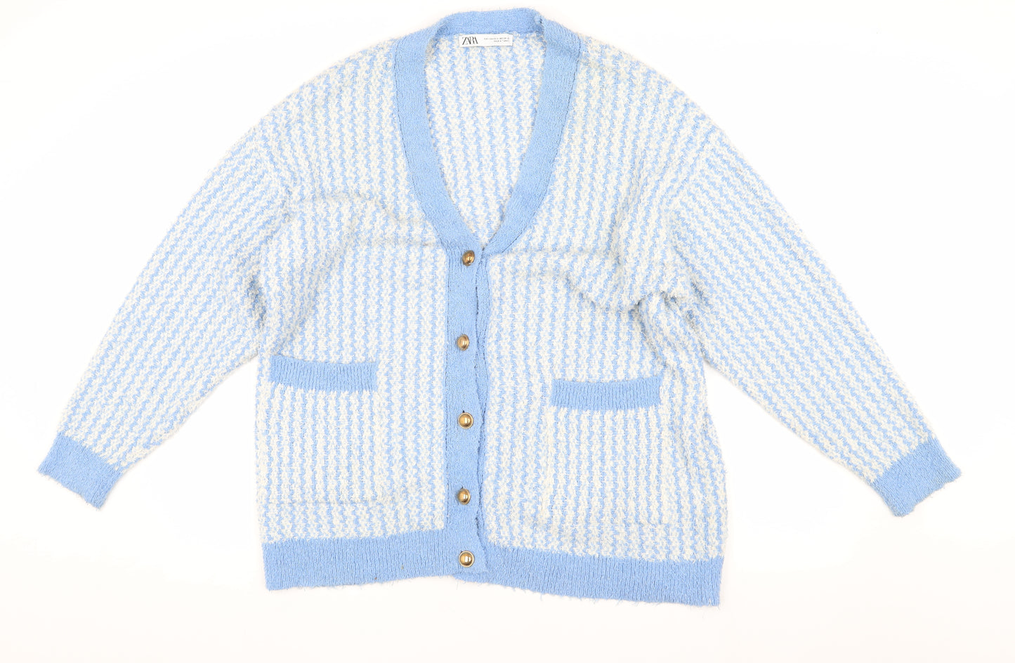 Zara Women's Blue XS Cardigan V-Neck Knit Jumper