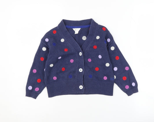 Kids Girls Blue Polka Dot Cardigan, 3-4 Years, Long Sleeve