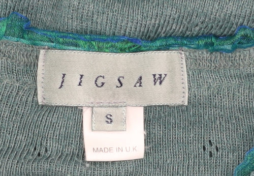 Jigsaw Women's Green Cardigan - Size S, V-Neck, Button Accents