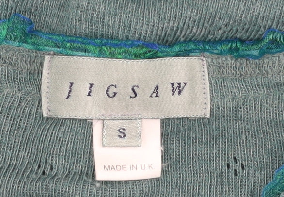 Jigsaw Women's Green Cardigan - Size S, V-Neck, Button Accents