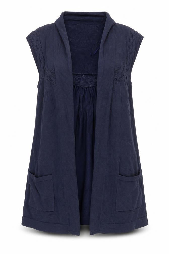 Front view of Marks & Spencer Women's Blue Open Front Vest, size 12