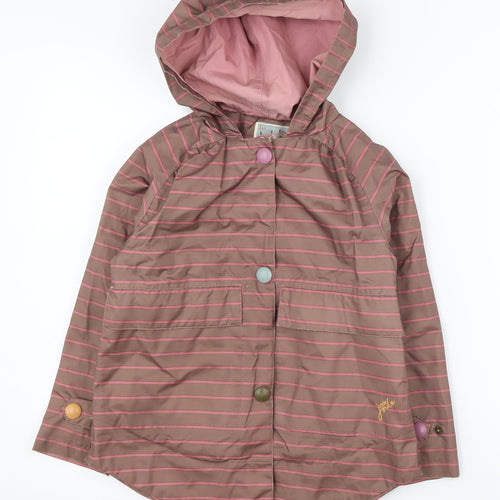 Joules Girls Striped Rain Coat, Brown, 2 Years, Hooded