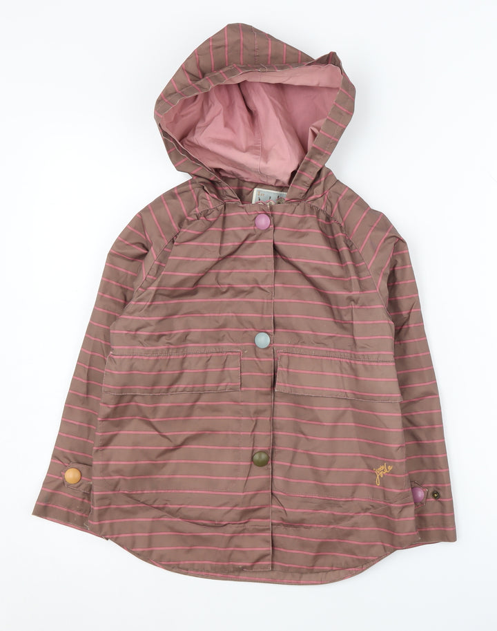 Joules Girls Striped Rain Coat, Brown, 2 Years, Hooded