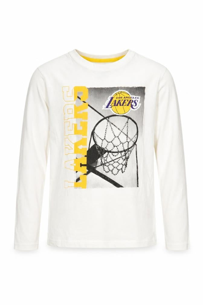 Front view of Primark boys’ white lakers long sleeve t-shirt, size 158