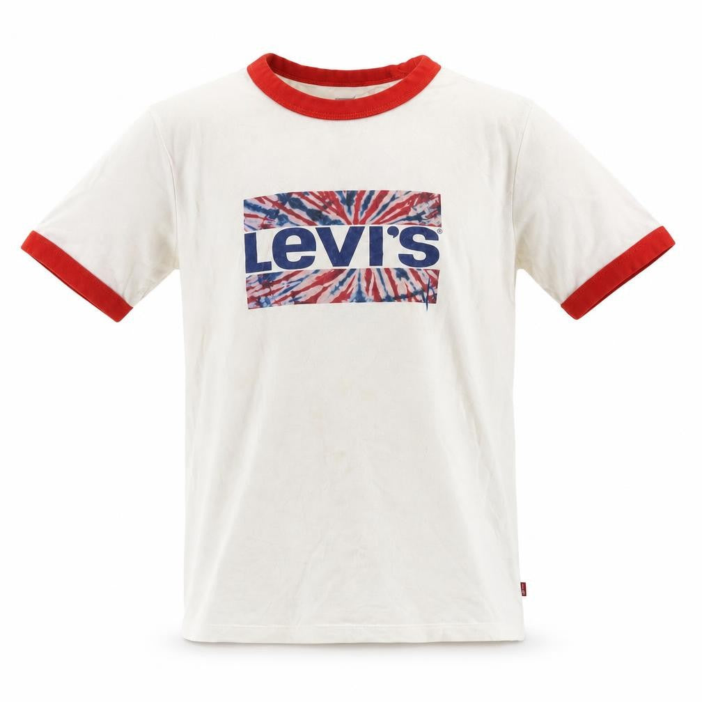 Front view of Levi's boys’ white ringer t-shirt xs american graphic crew