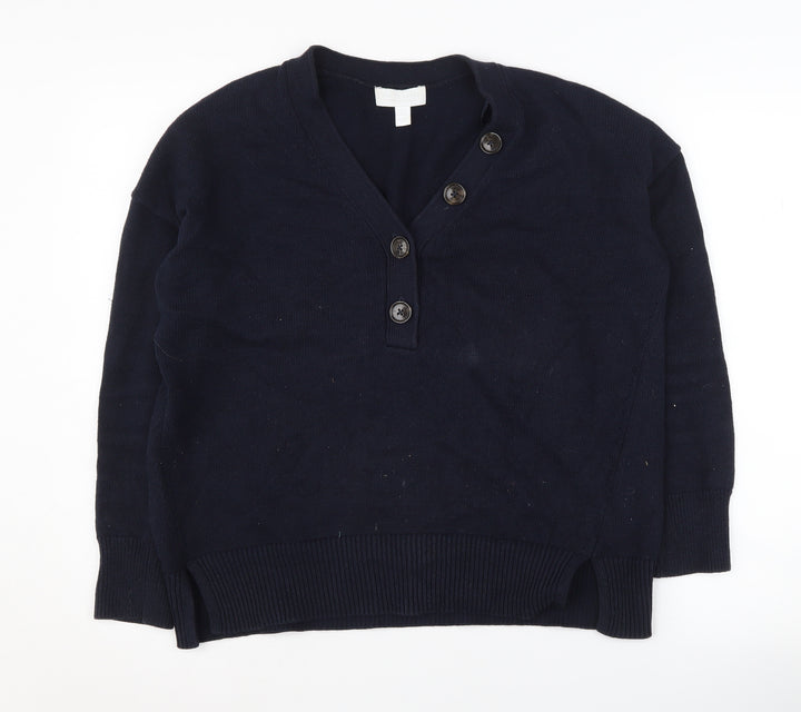 White Label Women's Blue V-Neck Long Sleeve Jumper, Size 8