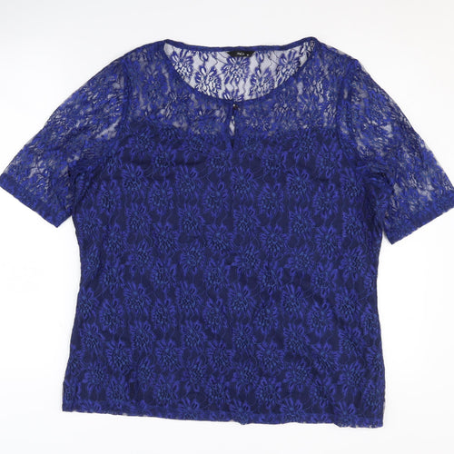 M&Co Women's Blue Floral Lace Blouse Size 20