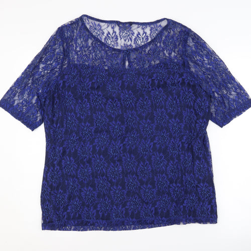 M&Co Women's Blue Floral Lace Blouse Size 20