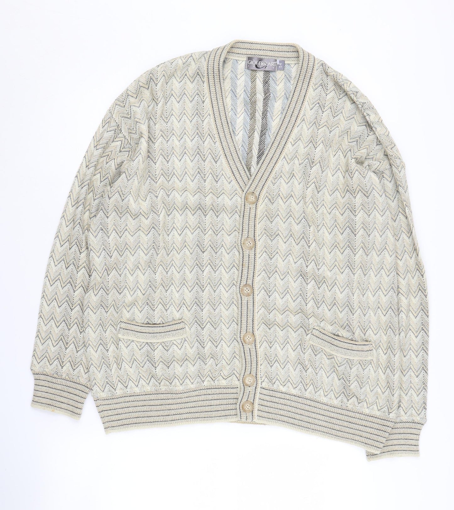 Gioferatti Men's Beige Cardigan, Large, V-Neck