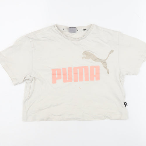 Puma Girls Beige T-Shirt, 7-8 Years, Crew Neck, Logo Accent
