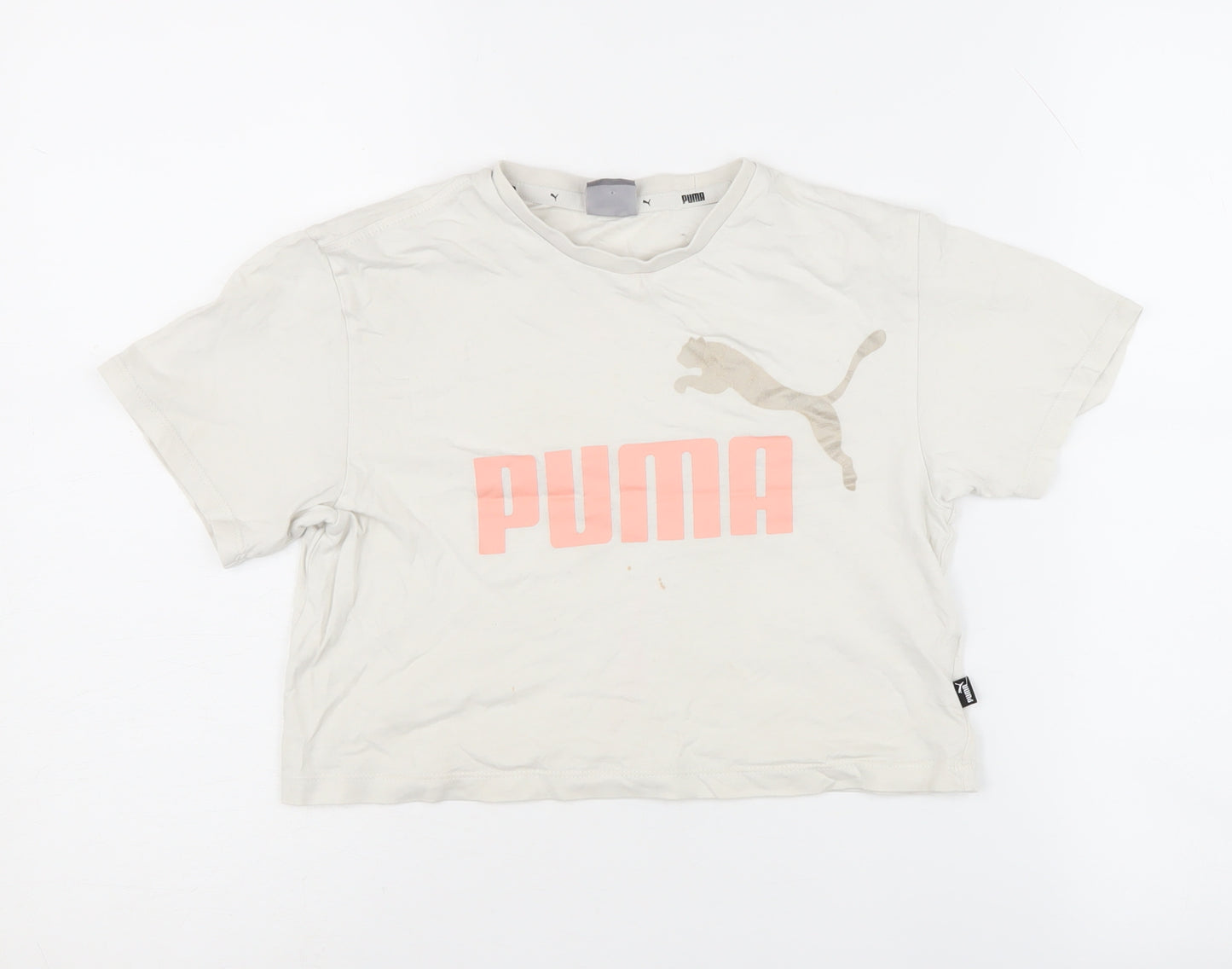 Puma Girls Beige T-Shirt, 7-8 Years, Crew Neck, Logo Accent
