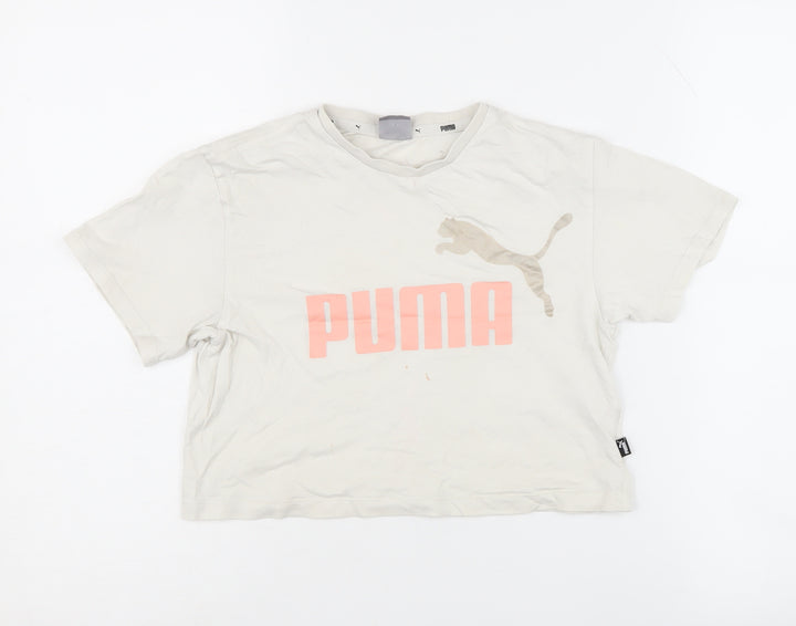 Puma Girls Beige T-Shirt, 7-8 Years, Crew Neck, Logo Accent