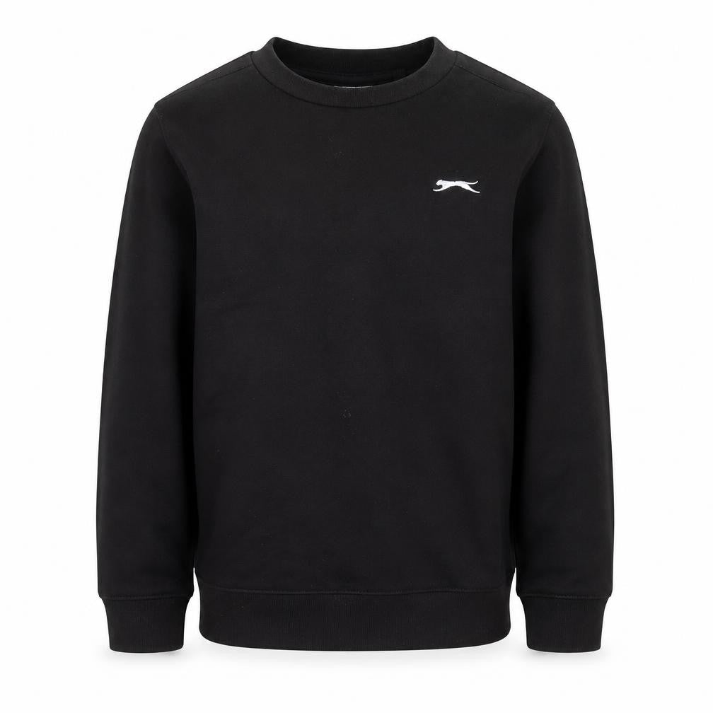 Front view of Slazenger boys’ black crew neck sweatshirt 9-10 years