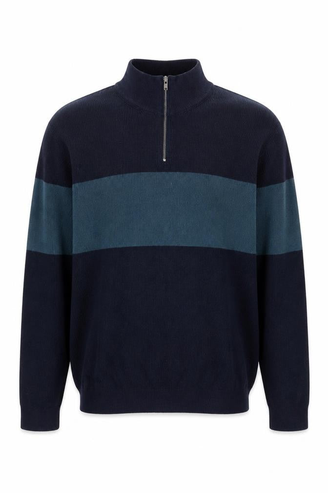 Front view of Lincoln Men's XL Blue Striped jumper