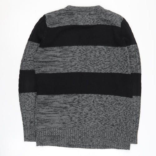 Brave Soul Men’s Striped Pullover Jumper, S, Black/Grey