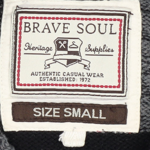 Brave Soul Men’s Striped Pullover Jumper, S, Black/Grey